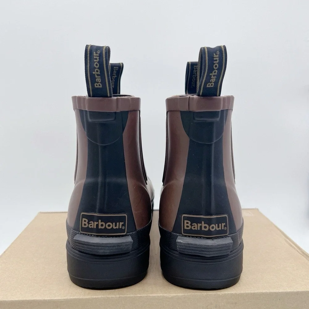 Barbour Storm Men's Chelsea Rain Boots Pull On Dark San Brown Black Size US 10